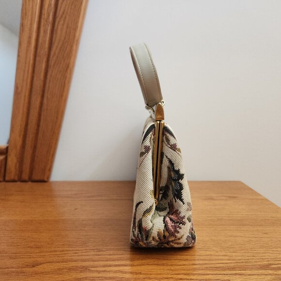 1960-S“ LA MARQUISE” VINTAGE FLORAL TAPESTRY AND LEATHER BAG - Picture 5 of 9